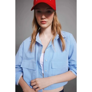Coool Crop Çizgili Cepli Poplin Uzun Kollu Gömlek D4438AX24AU