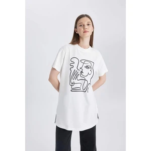 Regular Fit Bisiklet Yaka Baskılı Kısa Kollu Tişört Tunik C0408AX24SP