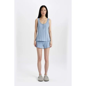 Pijama Takım Ribana Kolsuz Üst Beli Lastikli Şort Altı-Fall in Love B8711AX24SM