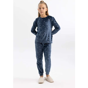 Kız Çocuk Desenli Uzun Kollu Kadife Mini Me Pijama Takımı B3367A823WN