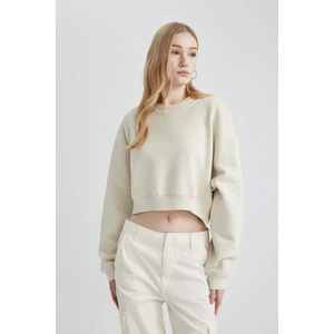 Coool Bisiklet Yaka Crop Basic Düz Sweatshirt C2116AX24SP