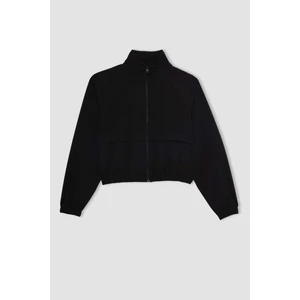 DeFactoFit Crop Dik Yaka Basic Düz Fermuarlı Sweatshirt A2436AX24SP