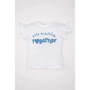 Kız Bebek Bisiklet Yaka Baskılı Kısa Kollu Tişört C1453A524SM