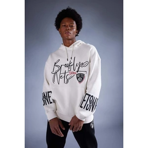 DeFactoFit NBA Brooklyn Nets Oversize Fit Kapüşonlu Kalın Sweatshirt A4113AX23AU