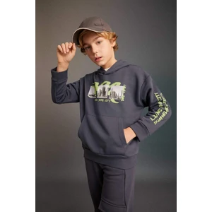 Erkek Çocuk Oversize Geniş Kalıp Kapüşonlu Baskılı Sweatshirt C0359A823CW