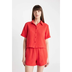 Boxy Fit Müslin Kısa Kollu Gömlek D0583AX24SM