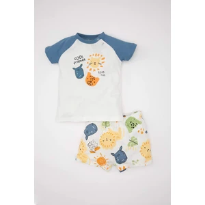 Erkek Bebek 2'li Takım Safari Baskılı Penye Kısa Kollu Tişört  ÜstBeli Lastikli Şort Alt