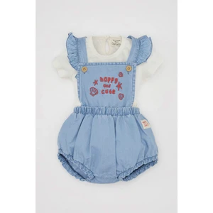 Kız Bebek 2'li Takım Kısa Kollu Tişört Üst Yumuşak Nakışlı Jean Tulum D0790A524HS