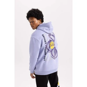DeFactoFit NBA Los Angeles Lakers Boxy Fit Kapüşonlu Kalın Sweatshirt A7283AX23AU