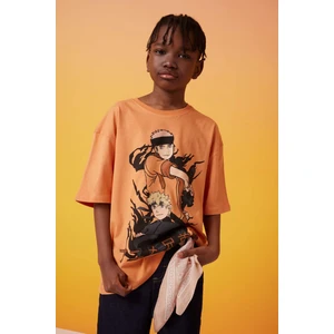 Erkek Çocuk Oversize Geniş Kalıp Bisiklet Yaka Baskılı Kısa Kollu Tişört