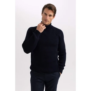 Lacivert Standart Fit Normal Kesim Balıkçı Yaka Basic Düz Triko Kazak B0587AX23WN