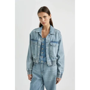 Polo Yaka Cepli Düğmeli Jean Bomber Ceket B8258AX24SP
