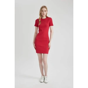 Coool Bodycon Vücudu Saran Bisiklet Yaka Fitilli Kaşkorse Kısa Kollu Mini Elbise C1503AX24SP