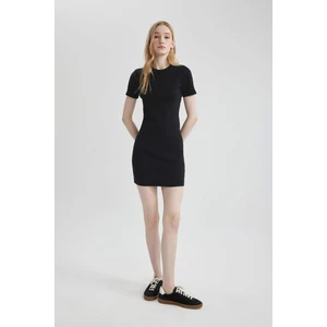 Coool Bodycon Vücudu Saran Bisiklet Yaka Fitilli Kaşkorse Kısa Kollu Mini Elbise C1503AX24SP