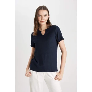 Regular Fit Bisiklet Yaka Bürümcük Kısa Kollu Tişört C1872AX24SP