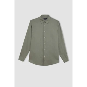 %100 Keten Regular Fit Polo Yaka Yazlık Basic Düz Uzun Kollu Gömlek C1825AX24SM