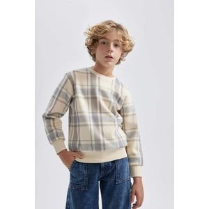 Erkek Çocuk Bisiklet Yaka Desenli Flanel Sweatshirt B5390A823WN