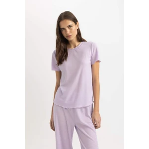 Regular Fit Bisiklet Yaka Kısa Kollu Pijama Üstü-Fall in Love B6701AX24SP