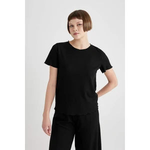 Regular Fit Bisiklet Yaka Casual Kısa Kollu Pijama Üstü-Fall in Love B6701AX24SP