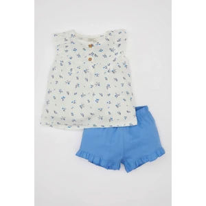 Kız Bebek 2'li Takım Çiçekli Poplin Kolsuz Bluz Şort C9527A524SM