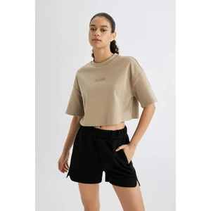 DeFactoFit Crop Bisiklet Yaka Baskılı Sporcu Kısa Kollu Tişört C1617AX24SM