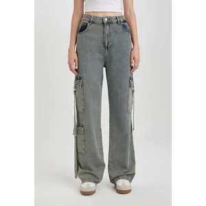 Wide Leg Kargo Yüksek Bel Uzun Yumuşak Jean Yıkamalı Pantolon C9325AX24HS