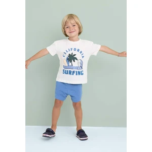 Erkek Bebek 2'li Takım Bisiklet Yaka Baskılı Kısa Kollu Tişört Şort