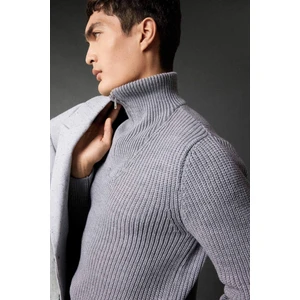 Standart Fit Dik Yaka Yarım Fermuarlı Selanik Kumaş Triko Kazak A9511AX23WN