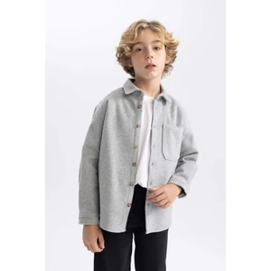 Erkek Çocuk Oversize Fit Yün Görünümlü Uzun Kollu Gömlek B7962A823WN
