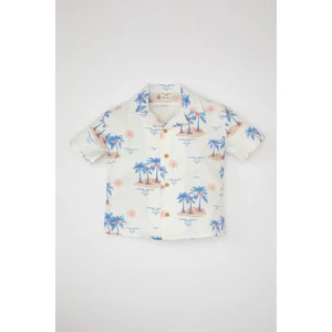 Erkek Bebek Apaş Yaka Twill Palmiye Desenli Kısa Kollu Gömlek C9193A524SM
