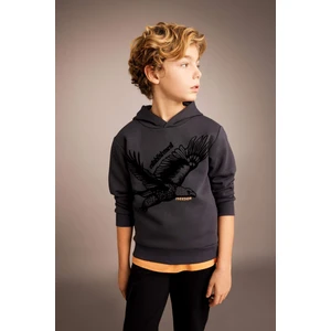 Erkek Çocuk Baskılı Kapüşonlu Kalın Sweatshirt B6316A823CW