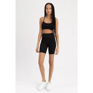 DeFactoFit Siyah Yüksek Bel Beli Saran Biker Esnek Kısa Basic Düz Sporcu Tayt Z6741AZ23SP