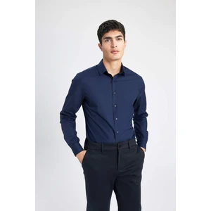 %100 Pamuk Slim Fit Dar Kesim İtalyan Yaka Non Iron Ütü Gerektirmeyen Uzun Kollu Gömlek A7803AX24SP