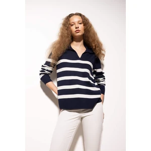 Regular Fit Polo Yaka Çizgili Triko Kazak A1249AX24WN