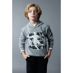 Erkek Çocuk Kapüşonlu Baskılı Kalın Sweatshirt B5950A823WN