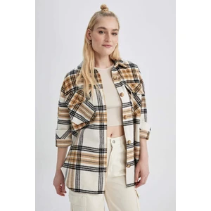 Oversize Fit Geniş Kalıp Gömlek Yaka Flanel Uzun Kollu Tunik S0420AZ23AU