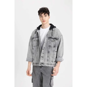 Oversize Geniş Kalıp Kapüşonlu Düğmeli Cepli Jean Ceket B8183AX24SP