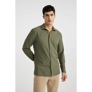 Modern Fit Polo Yaka Basic Düz Krinkıl Uzun Kollu Gömlek B7384AX24SP