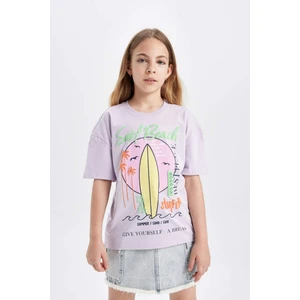 Kız Çocuk Relax Fit Bisiklet Yaka Baskılı Kısa Kollu Tişört C4451A824HS