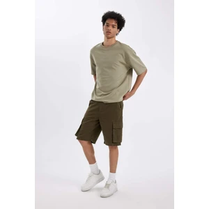 Relax Fit Düz Paça Gabardin Kargo Bermuda Şort C5382AX24SM