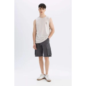 Relax Fit Düz Paça Gabardin Kargo Bermuda Şort C5382AX24SM
