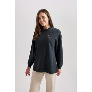 Regular Fit Bisiklet Yaka İşlemeli Sweatshirt Tunik B5898AX23WN
