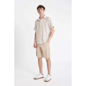 Relax Fit Düz Paça Gabardin Kargo Bermuda Şort C5382AX24SM