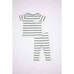 Kız Bebek Çizgili Kısa Kollu Fitilli Kaşkorse Pijama Takımı C0663A524SM