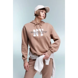 Relax Fit Kapüşonlu Baskılı Kalın Sweatshirt A7785AX23WN