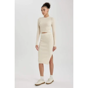 Coool Slim Fit Yırtmaçlı Triko Midi Etek A2058AX23AU