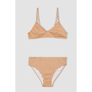 Kız Çocuk Çizgili Bikini Takımı Slim Fit Tasarım Renkli 2 Parça Set