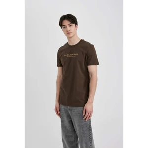 Slim Fit Dar Kesim Bisiklet Yaka Baskılı Kısa Kollu Tişört C2085AX24SM