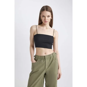 Coool Fitted İp Askılı Pamuklu Crop Basic Düz Atlet U0358AZ24SM