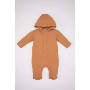 Erkek Bebek Yenidoğan Kapüşonlu Müslin Uzun Kollu Tulum B9650A524SP